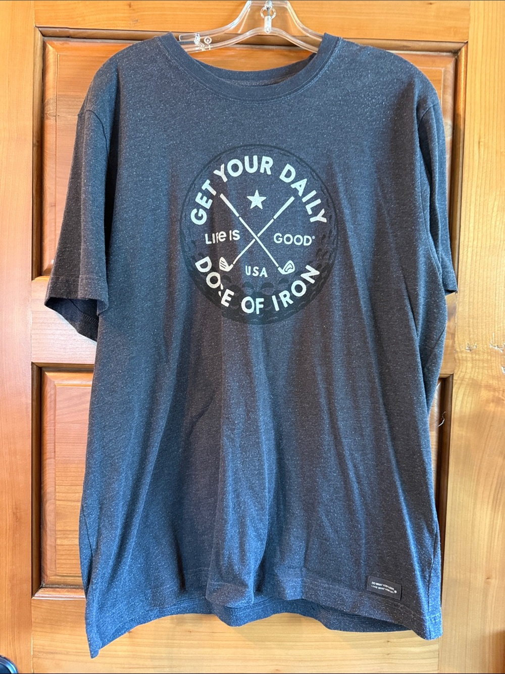 Life Is Good Men's Dark Heather Navy Graphic Tee - Get Your Daily Dose of Iron